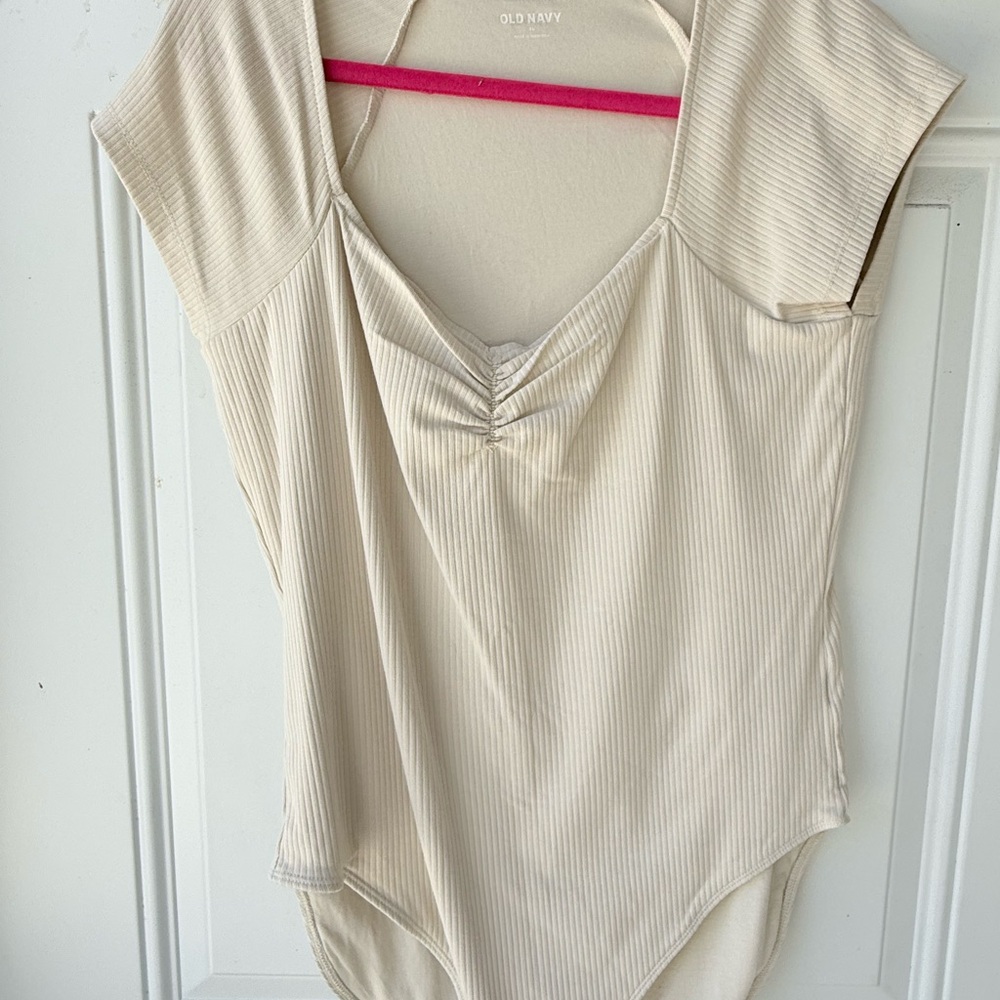 Old Navy Cream Bodysuit with Sweetheart Neckline and Cap Sleeves